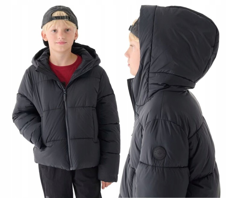 Chłopięca puchowa kurtka 4F DJAM463 20S czarny