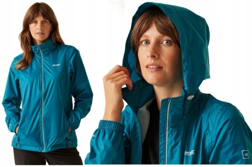 Damska kurtka przeciwdeszczowa z kapturem Regatta RWW304 C5M turkusowy