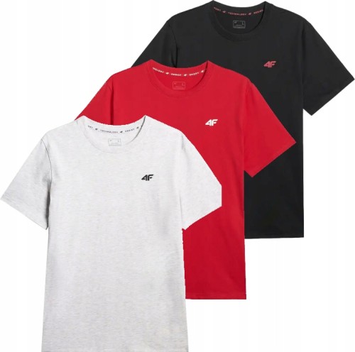 Męska koszulka zestaw 3 sztuk 4F T-shirt 3-pak TSHM3341 020S+62S+27M czarny/czerwony/j.szary