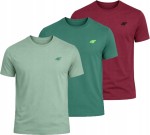 Męska koszulka zestaw 3 sztuk 4F T-shirt 3-pak TSHM3986 41S+43S+60S j.zielony/c.zielony/bordowy